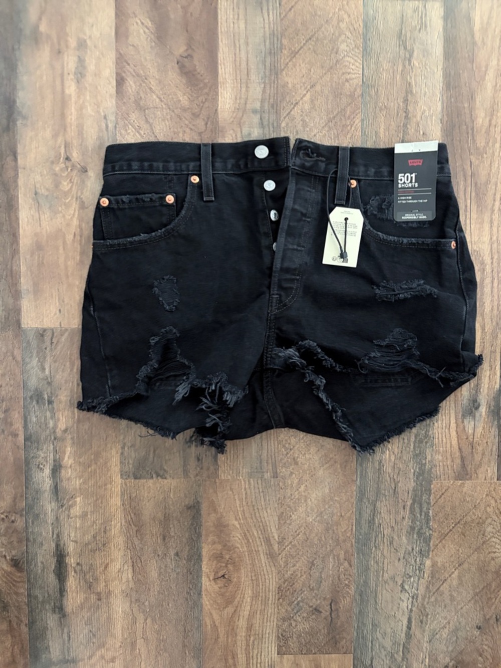 Levi's Black Distressed 501 Women's Jean Shorts